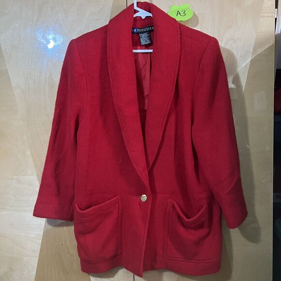 IB Diffusion Jackets & Blazers - IB Diffusion Womens Coat M Medium Red Lambswool Rabbit Hair Outerwear Vintage